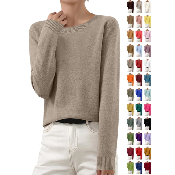 YgkuHd Sweaters for Women Fall Long Sleeve Crewneck Knit Tops Casual Soft Pullover Sweater Base Layer Shirts, XS