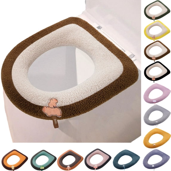 YgkuHd Toilet Seat Cover Pads, Cartoon Pattern Plush Thickened Toilet Seat Cover Universal All Season Washable Non Slip Soft Warm Cushion for Home Bathroom