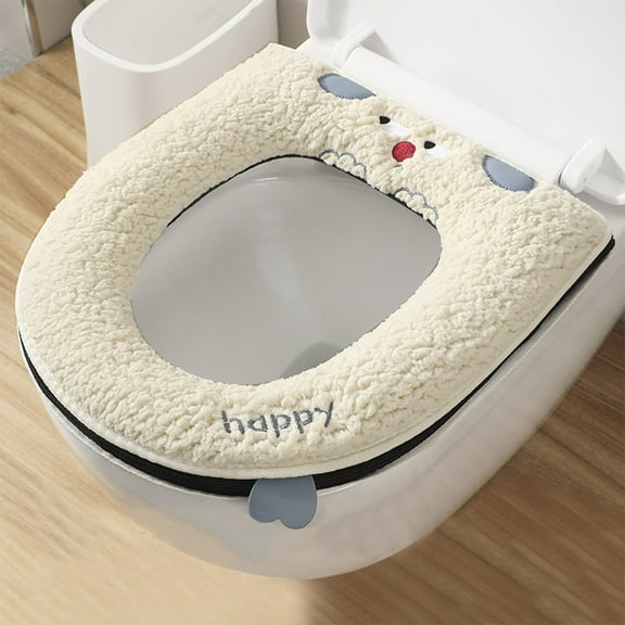 YgkuHd Toilet Seat Cover, Thickened Universal Toilet Seat Cushion Sitting Toilet Cover Warm Version Washable Toilet Seat Cushion Household Toilet Collar Washable D Shapetoilet Seat Cushion (Beige)