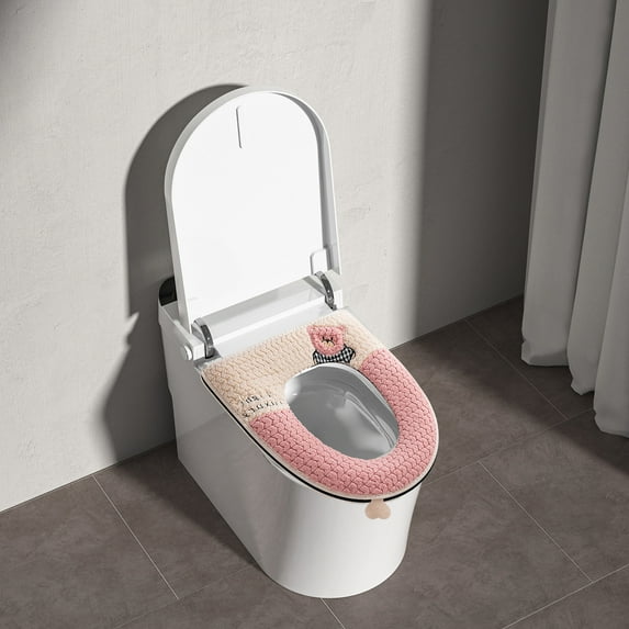 YgkuHd Toilet Seat Cover, Zipper Model Toilet Seat Household Embroidery Sitting Washer Toilet Seat Cover Cute Washer Universal Toilet Seat Washable D Shapetoilet Seat Cushion (Pink)