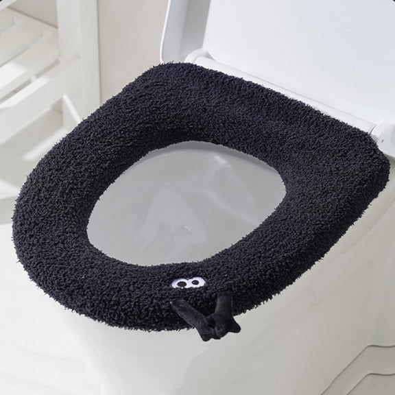 YgkuHd Toilet Seat Covers for Bathroom, Household Toilet Seat Cushion Universal Use Plush Toilet Seat Cover Winter Season Thickening And Warm Washable Toilet Seat Cushion With Handle (Black)