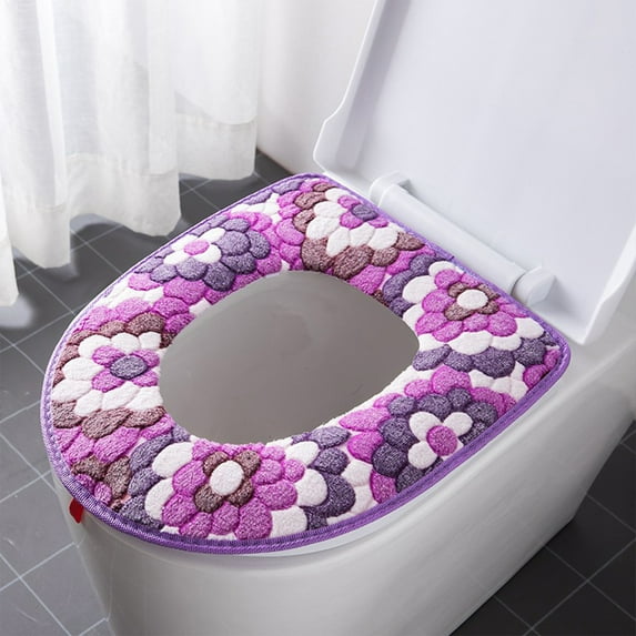 YgkuHd Toilet Seat Covers for Bathroom, Zipper Model Toilet Seat Household Embroidery Sitting Washer Toilet Seat Cover Cute Washer Universal Toilet Seat Washable D Shapetoilet Seat Cushion (Purple)
