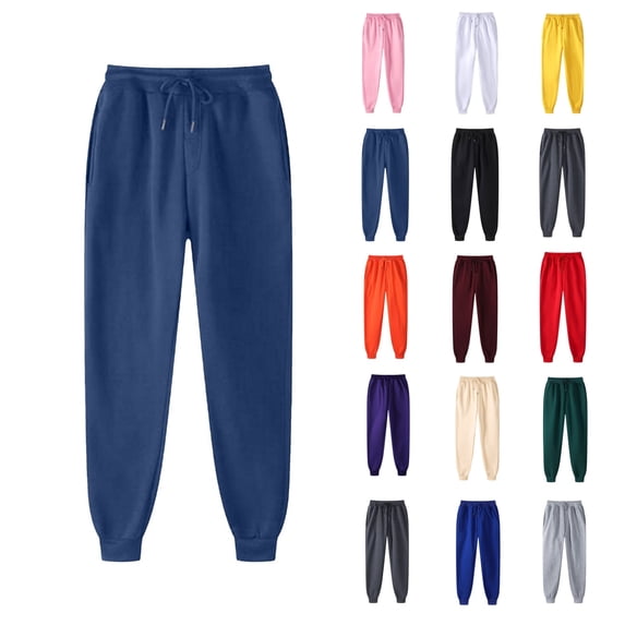 YgkuHd Women Men Sweatpants Sport Pants Drawstring Sweatpant Comfy Fleece Fall Winter Joggers Pants with Pockets,Navy_L