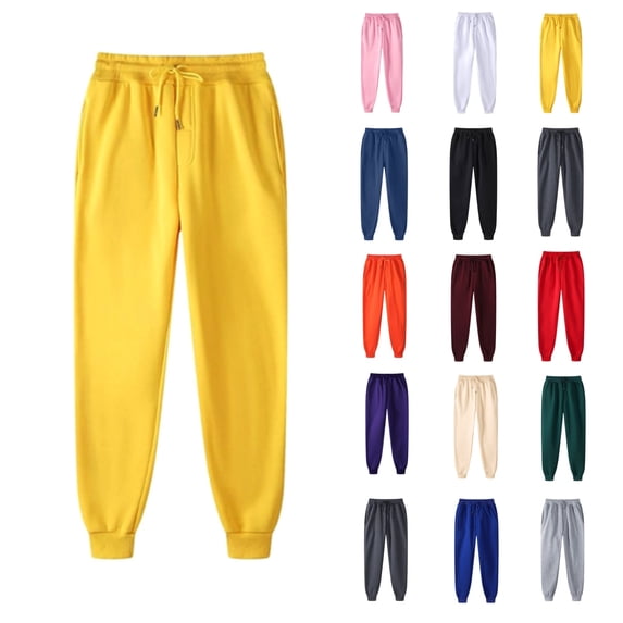YgkuHd Women Men Sweatpants Sport Pants Drawstring Sweatpant Comfy Fleece Fall Winter Joggers Pants with Pockets,Yellow_S