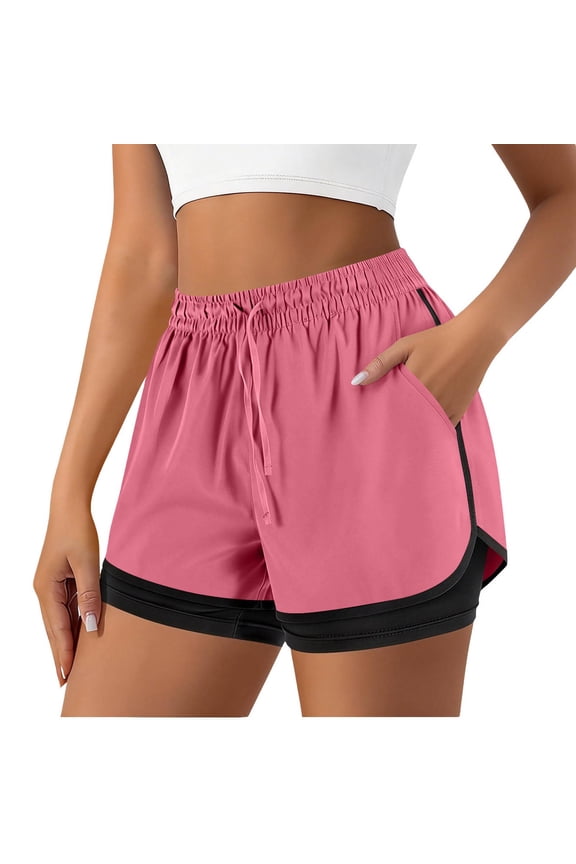 Women's 2-in-1 Running Shorts with Anti-Chafing Liner Quick Dry Drawstring Elastic Waist Loose Fit Athletic Yoga Workout Shorts,Hot Pink_M