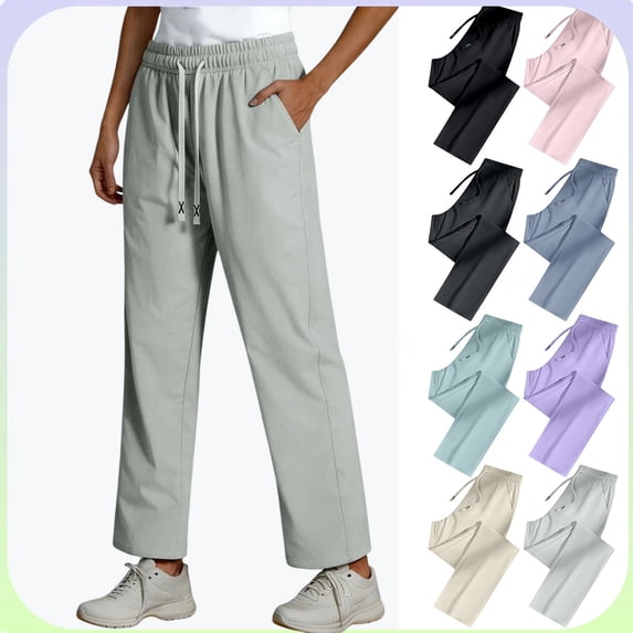 YgkuHd Women's Athletic Pants Unisex Quick Dry Casual Pants, Lightweight Breathable Elastic Waist Straight Drawstring Leg Lounge Pants for Summer,Gray_XL