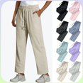 thumbnail image 1 of YgkuHd Women's Athletic Pants Unisex Quick Dry Casual Pants, Lightweight Breathable Elastic Waist Straight Drawstring Leg Lounge Pants for Summer,Khaki_M, 1 of 7