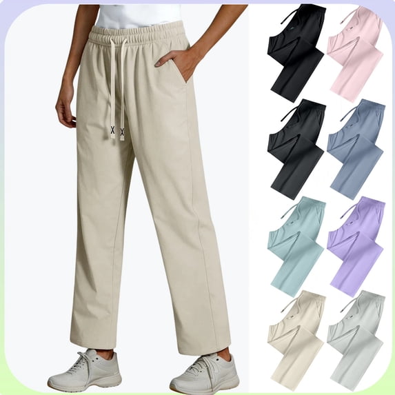 YgkuHd Women's Athletic Pants Unisex Quick Dry Casual Pants, Lightweight Breathable Elastic Waist Straight Drawstring Leg Lounge Pants for Summer,Khaki_M
