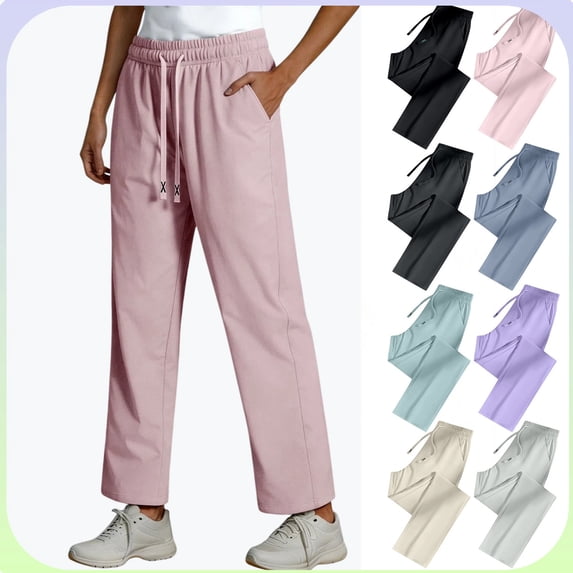 YgkuHd Women's Athletic Pants Unisex Quick Dry Casual Pants, Lightweight Breathable Elastic Waist Straight Drawstring Leg Lounge Pants for Summer,Pink_XL
