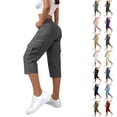 thumbnail image 1 of YgkuHd Women's Casual Cargo Capri Pants 7/8 Length - High Waisted Elastic Waistband Hiking Trousers with Pockets for Outdoor Hiking, Plus Size Available,Gray 1_S, 1 of 8