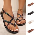 thumbnail image 1 of YgkuHd Women's Casual Flat Sandals Bohemian Style Twisted Braid Strap Floral Patterns Toe Post Adjustable Ankle Strap Black,5.5, 1 of 8