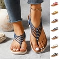 thumbnail image 1 of YgkuHd Women's Casual Flat Sandals Multi-Strap Toe-Post Design Cushioned Contoured Platform Sole Adjustable Ankle Blue,5.5, 1 of 10