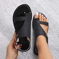 thumbnail image 1 of YgkuHd Women's Casual Flat Sandals Open Toe Metallic Textured Upper Adjustable Ankle Strap Cushioned Insole Black,7, 1 of 9