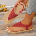 thumbnail image 1 of YgkuHd Women's Casual Flat Sandals Perforated Floral Upper Toe Post Style Elastic Ankle Strap Espadrille Sole Red,7, 1 of 9