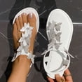 thumbnail image 1 of YgkuHd Women's Casual Flat Sandals Thong Style Sparkling Rhinestone Butterfly Embellishment Elastic Ankle Strap White,9, 1 of 6