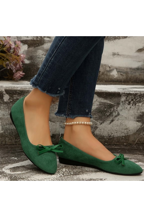 Women's Casual Flat Shoes Pointed Toe Glossy Bow Detail Soft Faux Leather Upper Flat Sole Comfort Green,5.5