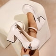 thumbnail image 1 of YgkuHd Women's Casual High Heel Sandals Patent Leather Mary Jane Style Round Toe Chunky Heel Ankle Strap Beige,7, 1 of 9