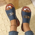 thumbnail image 1 of YgkuHd Women's Casual Slide Sandals Faux Suede Upper Open Toe Padded Foam Insole Stitched Detail Non-Slip Sole Blue,8.5, 1 of 9