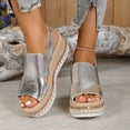 thumbnail image 1 of YgkuHd Women's Casual Wedge Sandals Glossy Metallic Faux Leather Upper Open Toe Woven Espadrille Sole Slide Style Silver,5.5, 1 of 8