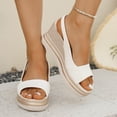 thumbnail image 1 of YgkuHd Women's Casual Wedge Sandals Open Toe Woven Texture Wedge Heel Wide Front Strap Adjustable Ankle Strap White,7, 1 of 9