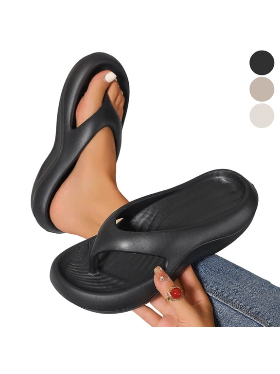 Women's Cloud Flip Flops, Wide Width Flip Flops Thick Sole Platform Thong Sandals, Non-Slip Cushioned EVA Flip Flops for Summer Beach Casual Wear Everyday Wear