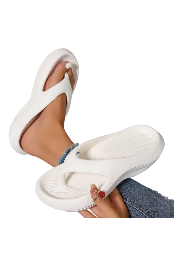 Women's Cloud Flip Flops, Wide Width Flip Flops Thick Sole Platform Thong Sandals, Non-Slip Cushioned EVA Flip Flops for Summer Beach Casual Wear Everyday Wear