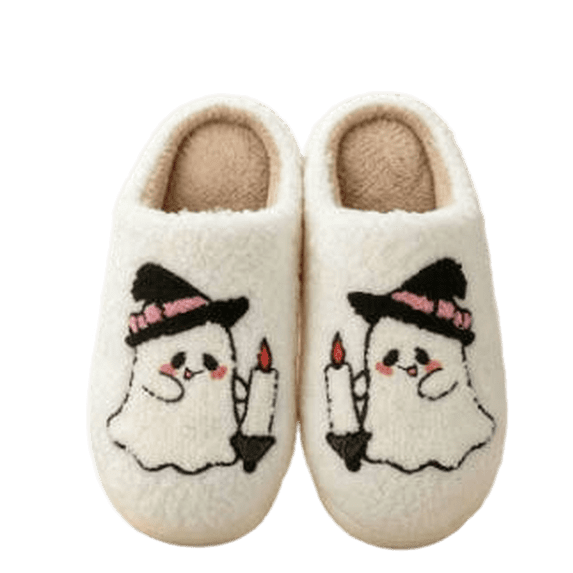 YgkuHd Women's Cute Ghost Slippers Halloween House Shoes Soft Fuzzy Indoor Sliders Warm Winter Holiday Bedroom Gift