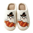 thumbnail image 1 of YgkuHd Women's Cute Ghost Slippers Halloween House Shoes with Candy Witch Hat Soft Fuzzy Indoor Sliders Warm Winter Bedroom, 1 of 7