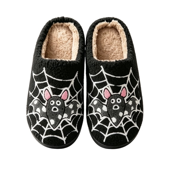 YgkuHd Women's Cute Halloween Web Slippers Soft Fuzzy Indoor House Shoes Warm Cozy Winter Bedroom Footwear Gift