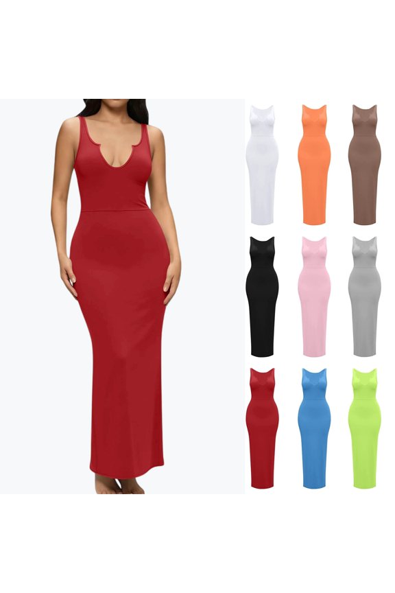 Women's Deep V Neck Sleeveless Bodycon Maxi Dress - Sexy Form Fitting Casual Long Dress for Party & Evening Wear (S-XXL)