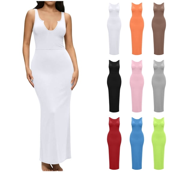 YgkuHd Women's Deep V Neck Sleeveless Bodycon Maxi Dress - Sexy Form Fitting Casual Long Dress for Party & Evening Wear (S-XXL)