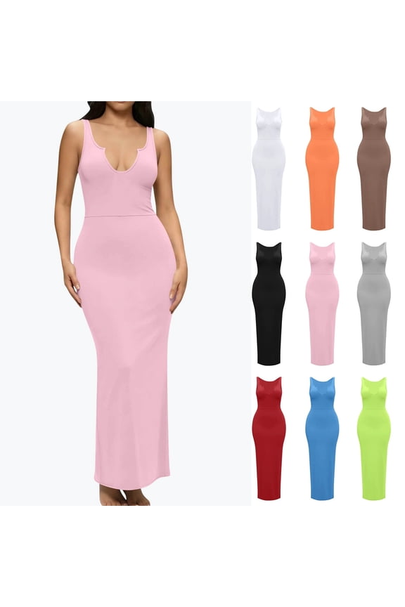 Women's Deep V Neck Sleeveless Bodycon Maxi Dress - Sexy Form Fitting Casual Long Dress for Party & Evening Wear (S-XXL)