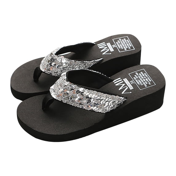 YgkuHd Women's Flip Flops,Women Summer Sequin Flip-flops With Platform Beach Sandals for Summer Season, Daily Wear
