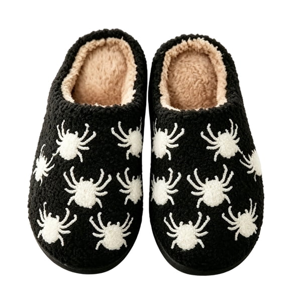 YgkuHd Women's Halloween Fuzzy Slippers Soft Warm Indoor House Slippers Rubber Sole Home Shoes for Bedroom Living Room