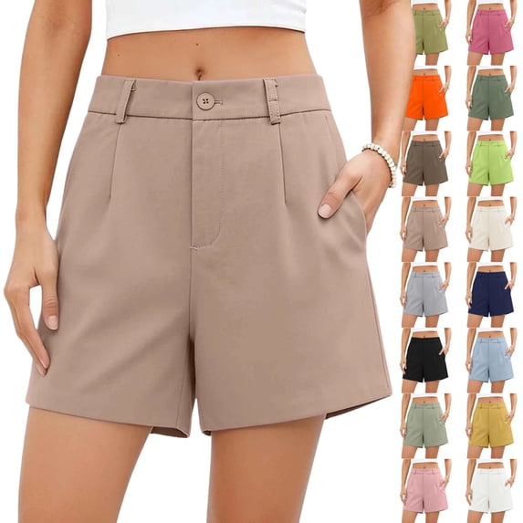 YgkuHd Women's High Waist A Line Dress Shorts, Solid Color Casual Wide Leg Tailored Suit Shorts with Pockets for Summer Daily Wear