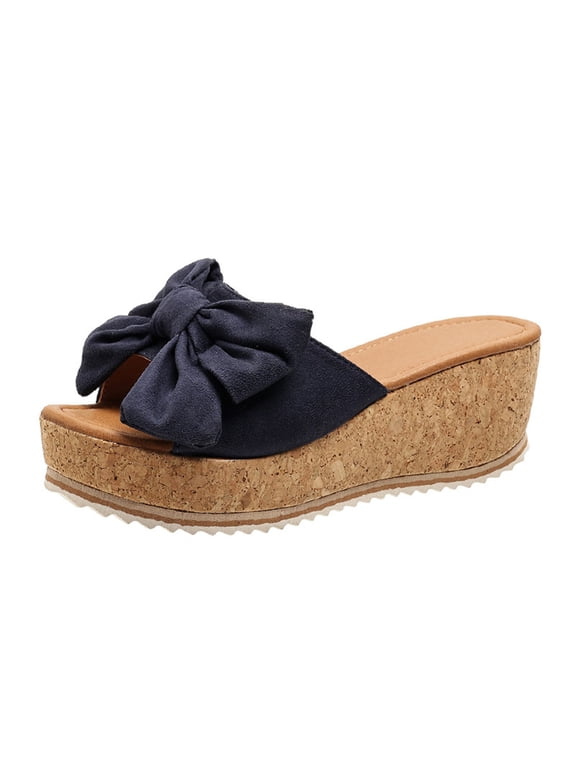 Women's Leopard Print Platform Sandals Thick Sole Summer Slippers One Strap Wedge Casual Beach Shoes for Women