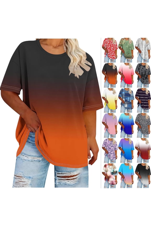 Women's Plus Size Crew Neck Short Sleeve T-Shirt – Solid Color Casual Loose Fit Spring Summer Tops for Curvy Women (XL to 5XL)