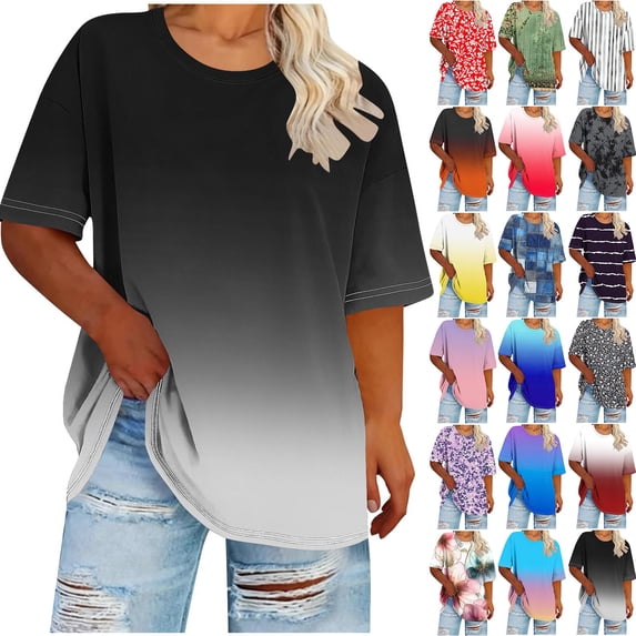 YgkuHd Women's Plus Size Crew Neck Short Sleeve T-Shirt – Solid Color Casual Loose Fit Spring Summer Tops for Curvy Women (XL to 5XL)