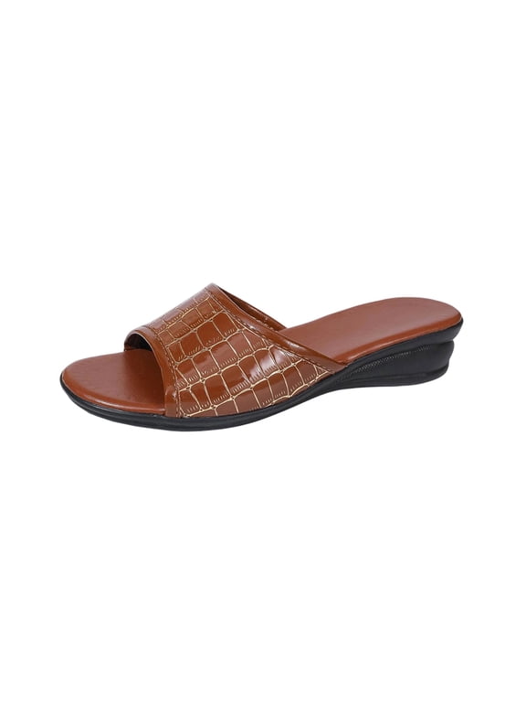 Women's Plus Size Open Toe Mules Sandals Croc Pattern Thick Sole Spring Summer Comfortable Slippers Trendy Casual Shoes