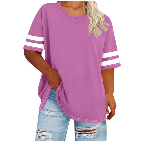 YgkuHd Women's Plus Size Round Neck Short Sleeved Spring/Summer Basic Shirt T-Shirt Top