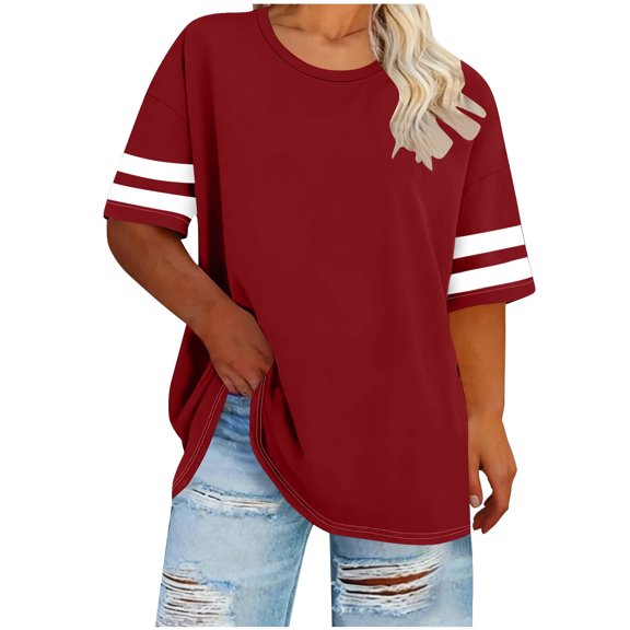 YgkuHd Women's Plus Size Round Neck Short Sleeved Spring/Summer Basic Shirt T-Shirt Top