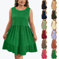 thumbnail image 1 of YgkuHd Women's Plus Size Solid Color Crew Neck Sleeveless Dress - Loose Fit Flowy Tiered Casual Dress for Daily Home Wear (L-5XL), 1 of 8