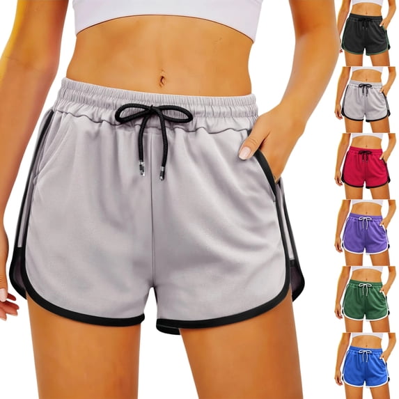 YgkuHd Women's Running Shorts, Quick Dry Athletic Workout Shorts for Women with Pockets, Lightweight Summer Sports Shorts for Gym, Yoga, Jogging, Marathon, Basketball, Training,Gray_3XL