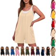 thumbnail image 1 of YgkuHd Women's Solid Color Romper Adjustable Spaghetti Strap Chest Ruched Sleeveless Short Jumpsuit with Pockets Casual Summer Vacation Outfit (S-XXL), 1 of 9