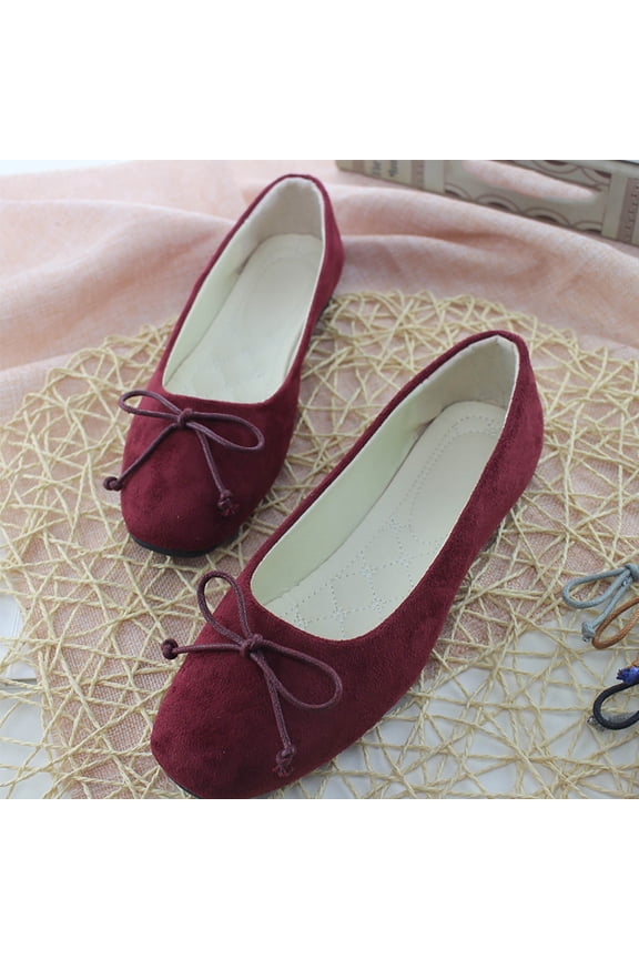 Women's Spring Candy Colored French Flat Bowknot Shoes Soft Faux Leather Lightweight Flats for Work Weekend,Wine_8.5