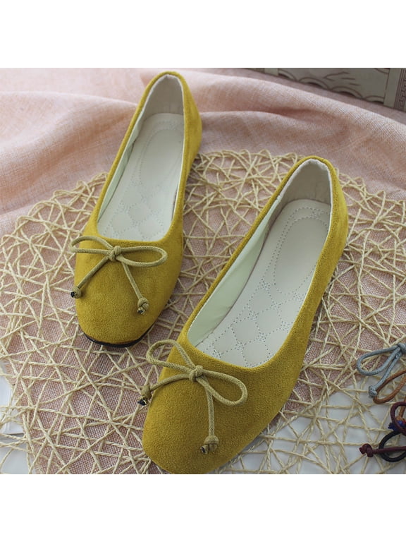 Women's Spring Candy Colored French Flat Bowknot Shoes Soft Faux Leather Lightweight Flats for Work Weekend,Yellow_7