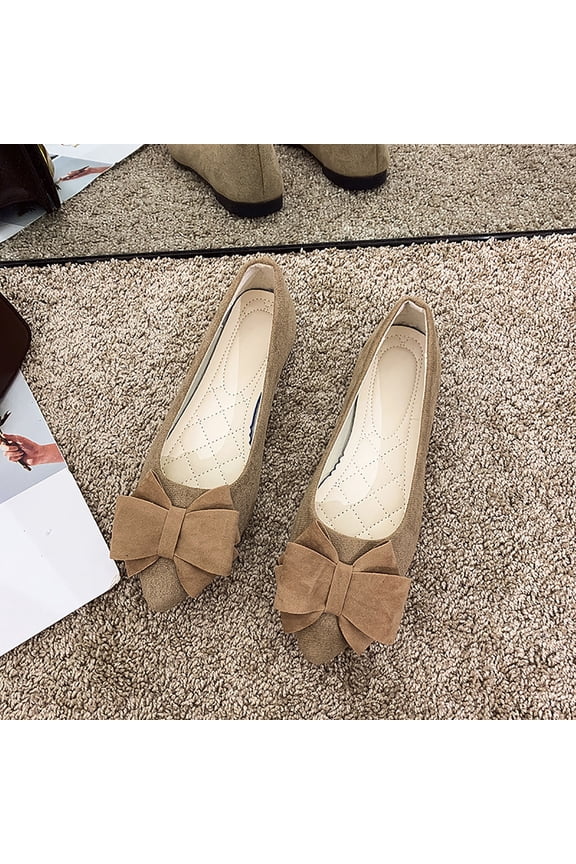 Women's Spring Pointed Bow Flat Sole Shoes Oversized Bow Quilted Insole Casual Work Flats for Long Walks Weekend,Khaki_7.5