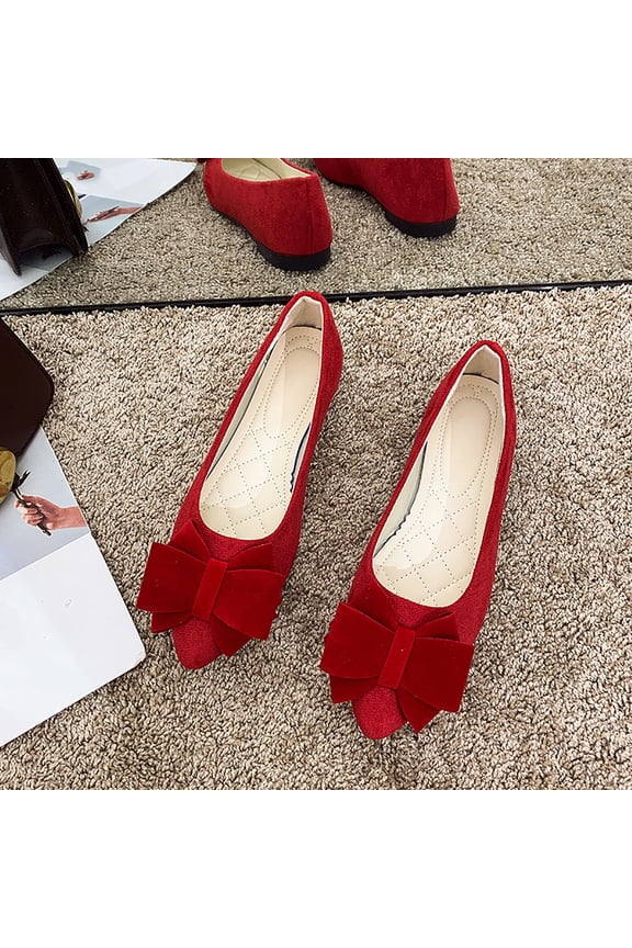 Women's Spring Pointed Bow Flat Sole Shoes Oversized Bow Quilted Insole Casual Work Flats for Long Walks Weekend,Red_7