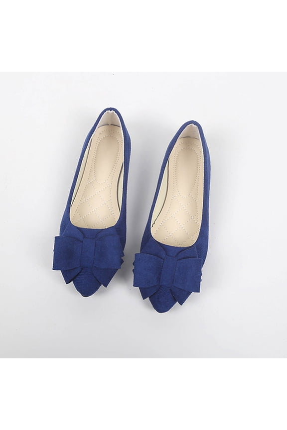 Women's Spring Pointed Bow Flat Sole Shoes Soft Matte Fabric Quilted Insole Casual Work Flats for Outdoor Indoor,Blue_7.5