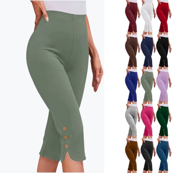 YgkuHd Women's Summer High Waisted Solid Color Capris Matching Slim Fitting Yoga Gym Pants Leggings Dark Gray 2_L